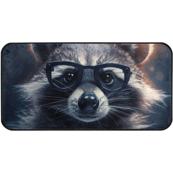 SKYSONIC Raccoon with Glasses Area Rug 39x20 in, Stain Resistant Comfy Carpet Small Throw Rug Anti Slip Elastic Cotton Interlayer for Kitchen Bathroom Living Room Bedroom