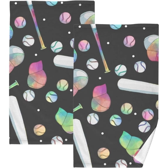 SKYSONIC Rainbow Baseball Gear Patterned Hand Towels 2 PCS, Cotton Bath Towel for Drying Face Hands Body ,Absorbent Lightweight Towels for Bathroom Ktichen Travel Gym, 16"x28"