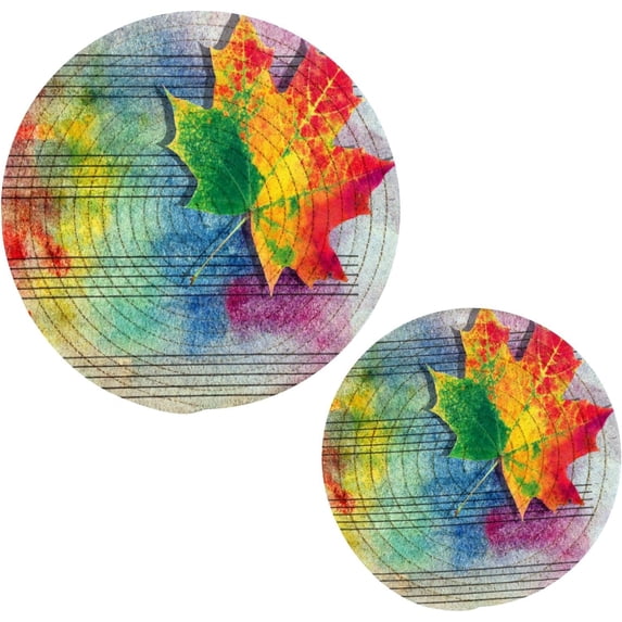 SKYSONIC Rainbow Maple Leaf Pot Holders Trivets, 2 Pcs Heat Resistant Trivets,Autumn Musical Cotton Thread Weave Mats for Hot Pads Pans Pot Bowl Teapot for Kitchen Decor