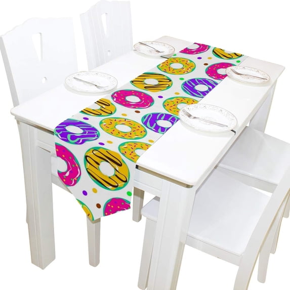SKYSONIC Rectangle Cloth Table Runner Glazed Doughnut Table Cover 13x70in for Wedding Birthday Holiday