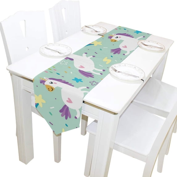 SKYSONIC Rectangle Cute Kids Unicorns Pattern Printed Table Runner 13x70in for Wedding Birthday Holiday