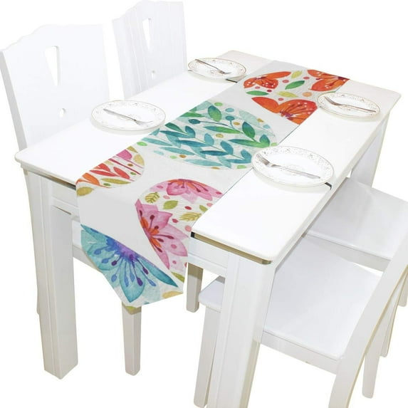 SKYSONIC Rectangle Easter Pattern Multi-Colored Eggs Printed Table Runner 13x90in for Wedding Birthday Holiday