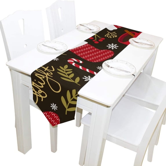 SKYSONIC Rectangle Mittens Hot Drinks Branches Printed Table Runner 13x90in for Wedding Birthday Holiday