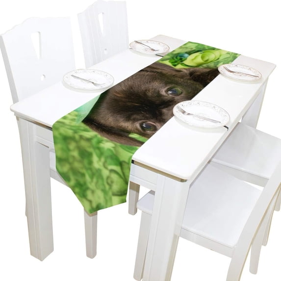 SKYSONIC Rectangle Saint Patrick Day Puppy On Green Printed Table Runner 13x90in for Wedding Birthday Holiday