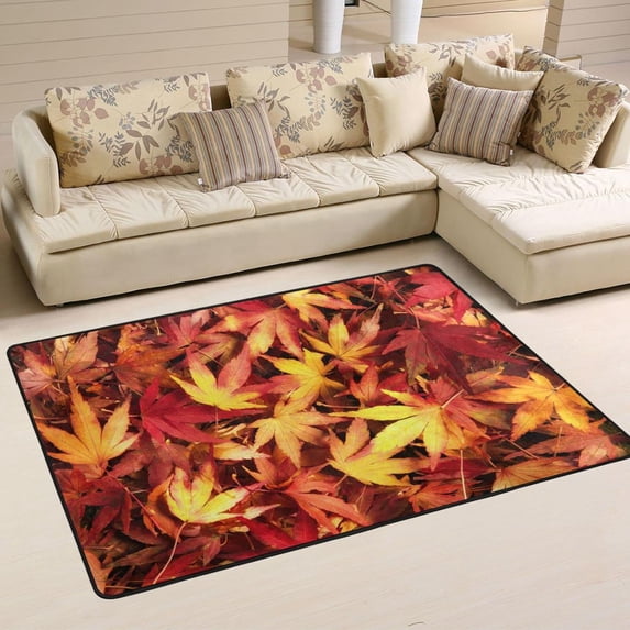 SKYSONIC Red Maple Leaves Area Rug,72x48in Fall Leaves Non-Slip Floor Carpet Comfort Floor Mats Decor for Indoor Living Dining Room and Bedroom Area