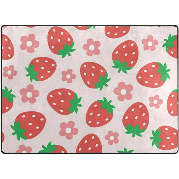 SKYSONIC Red Strawberry Pattern Area Rug 4'x5' Pet & Child Friendly Carpet for Living Room Bedroom Dining Room,Indoor Outdoor Soft Rug Washable Non Slip Comfortable Area Rug