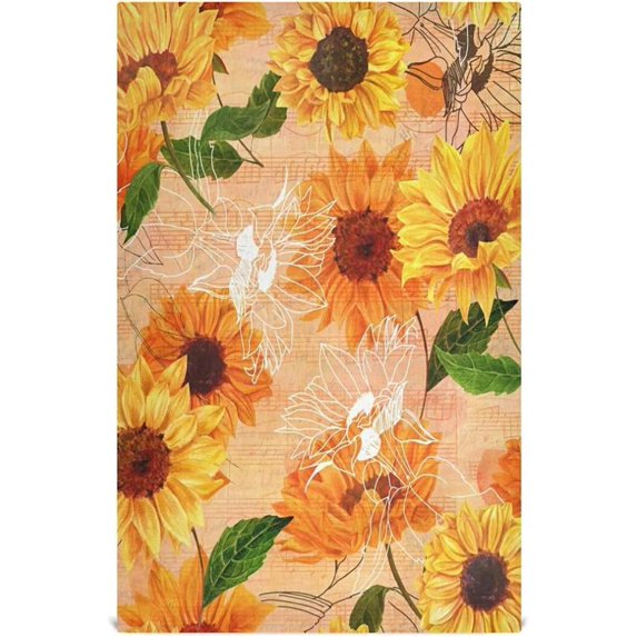 SKYSONIC Retro Golden Sunflowers Kitchen Dish Towels 4 Pack Absorbent Hand Towels, Lint-Free 18"x28" Vintage Summer Music Fast Drying Hanging Dishcloths for Cooking Baking Home Clean Decor