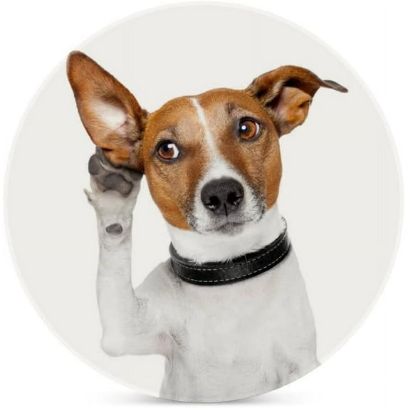 SKYSONIC Round Drink Coasters 1 Pcs Dog Listening with Big Ear Absorbent Ceramic Coaster with Cork Base for Coffee Cups Housewarming Gift for Home Decor