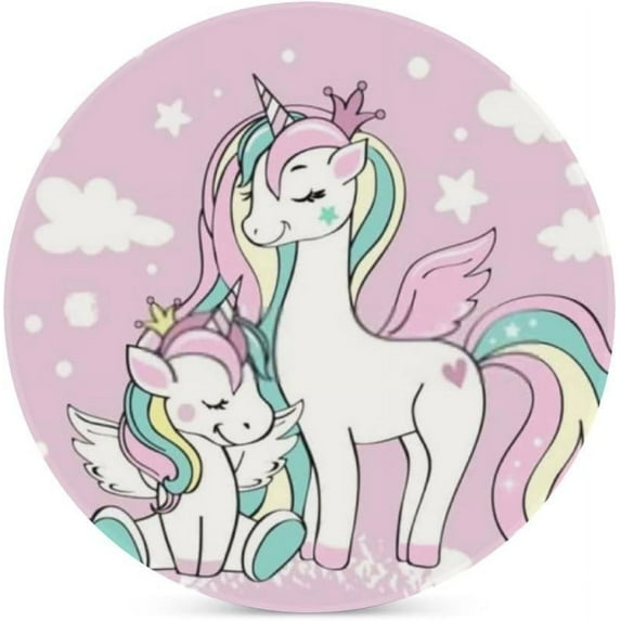 SKYSONIC Round Drink Coasters 2 Pcs Beautiful Unicorn Mother with Baby Absorbent Ceramic Coaster with Cork Base for Coffee Cups for Home Decor
