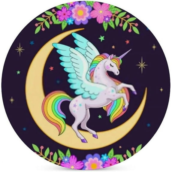 SKYSONIC Round Drink Coasters 2 Pcs Cute Cartoon Pegasus with Rainbow Color Absorbent Ceramic Coaster with Cork Base for Coffee Cups for Home Decor