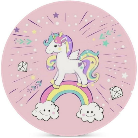 SKYSONIC Round Drink Coasters 2 Pcs Unicorn Pop Art on The Pink Absorbent Ceramic Coaster with Cork Base for Coffee Cups for Home Decor