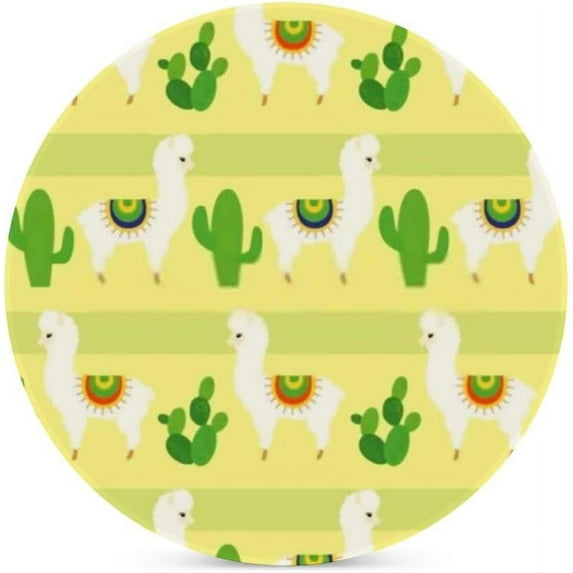 SKYSONIC Round Drink Coasters 6 Pcs Funny Llama and Cactus Absorbent Ceramic Coaster with Cork Base for Coffee Cups for Home Decor