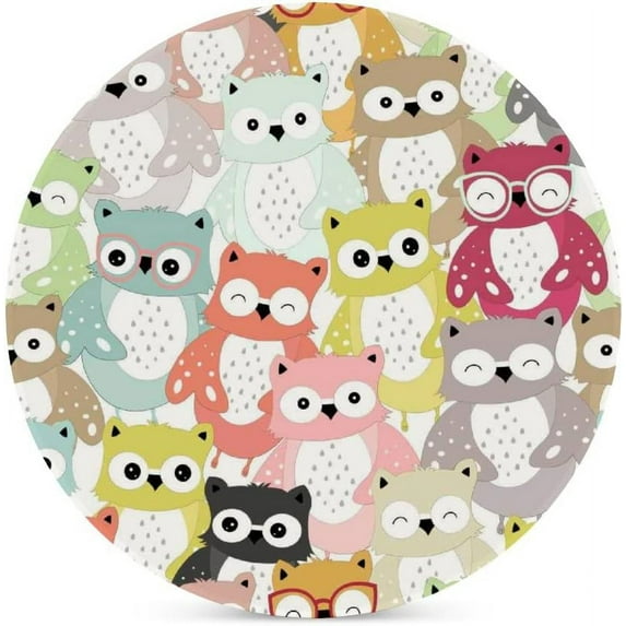 SKYSONIC Round Drink Coasters Cartoon Colorful Owl Absorbent Ceramic Coaster with Cork Base for Coffee Cups for Home Decor 4 pcs