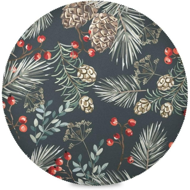 SKYSONIC Round Placemats for Dining Table Set of 4, Christmas Pinecone ...