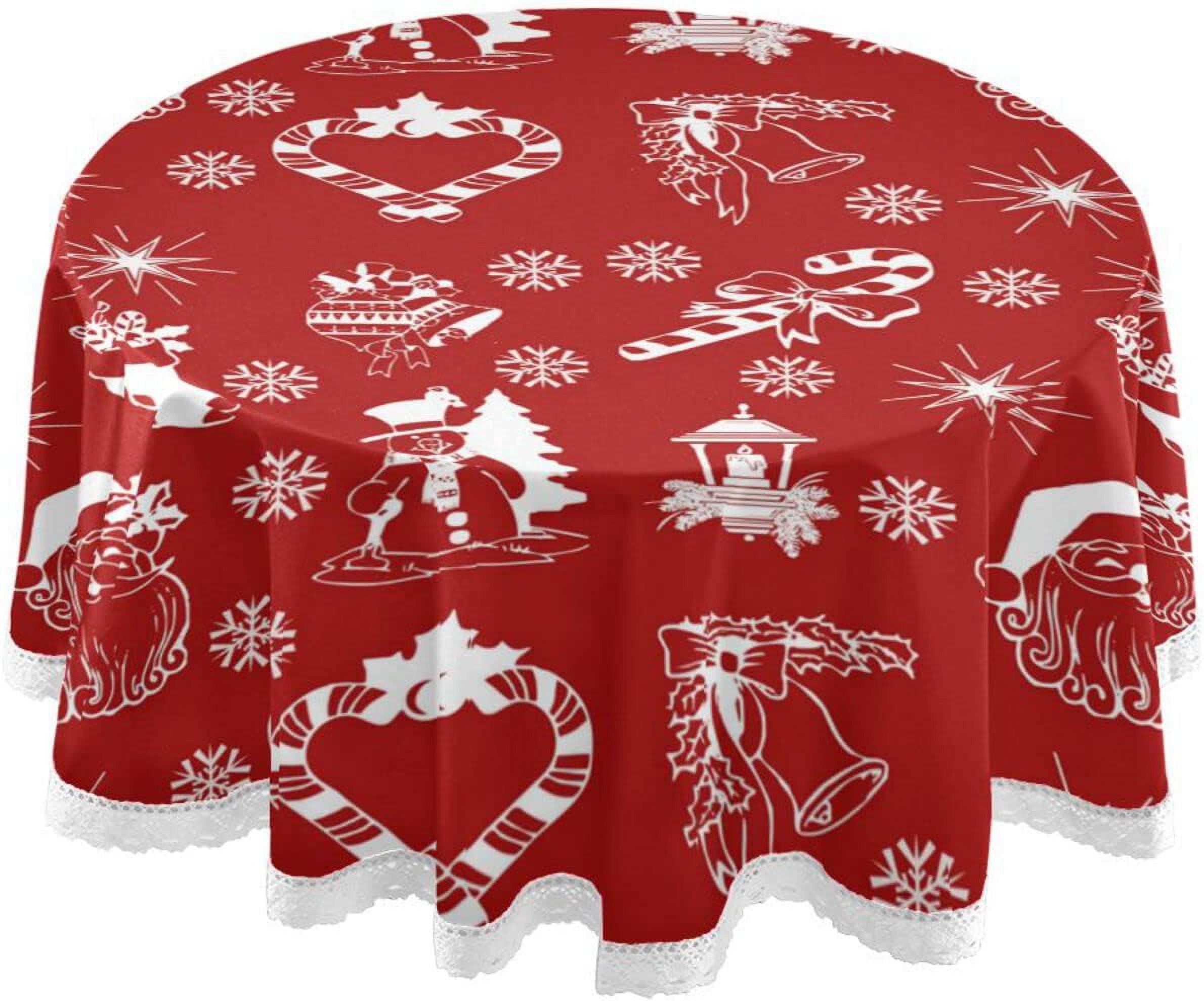 SKYSONIC Round Tablecloth 60In,Christmas White Pattern Table Cover