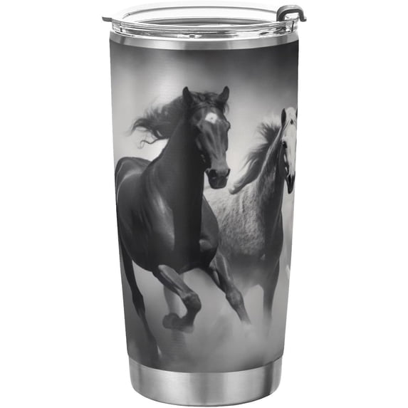SKYSONIC Running Horse Tumbler Stainless Steel Double Wall Vacuum Reusable Insulated Mug with Straw and Built-in Coaste for Cold and Hot Beverages, 12oz
