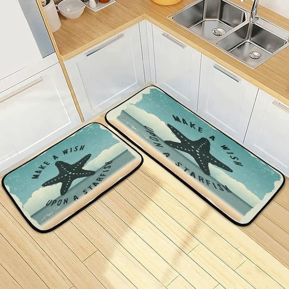 SKYSONIC Rustic Starfish Poster Kitchen Mats and Rugs Summer Theme Floor Runner Area Rug Washable Carpet Perfect for Living Room Bedroom Entryway,19.7"x27.6"+19.7"x47.2"