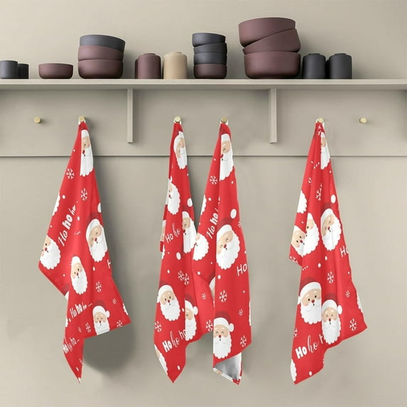SKYSONIC Santa Claus Kitchen Dish Towel Set,Drying Kitchen Towels Tea Towels Gift Set for Drying Cleaning Cooking Baking 4Pcs