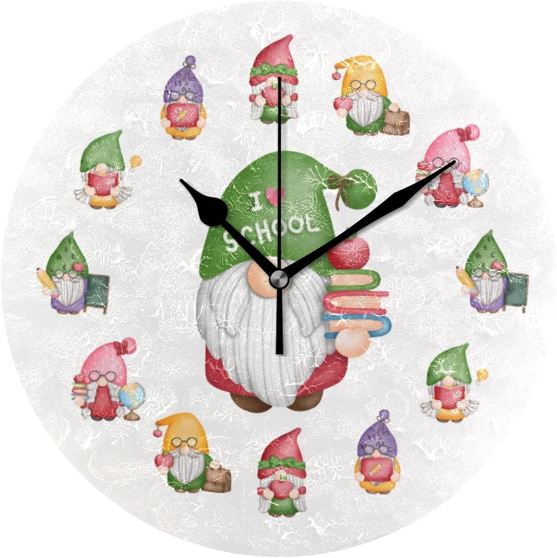SKYSONIC School Gnomes Wall Clock 10 Inch Silent Non Ticking Round ...
