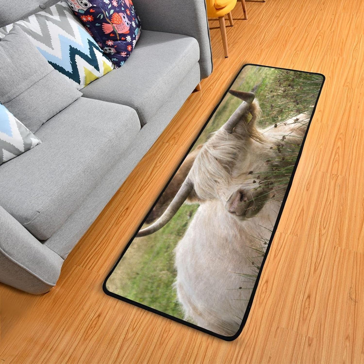 SKYSONIC Scottish Highland Cattle Runner Rug, 2' x 6' Non Slip with