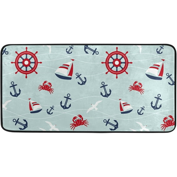 SKYSONIC Seagull Anchor Steering Wheel Kitchen Mats Washable Long Floor Runner Rug Non-Slip Fatigue Area Rugs Sea Absorbent Doormat Cushioned for Farmhouse Home Bath Indoor Outdoor Decor 39x20 in