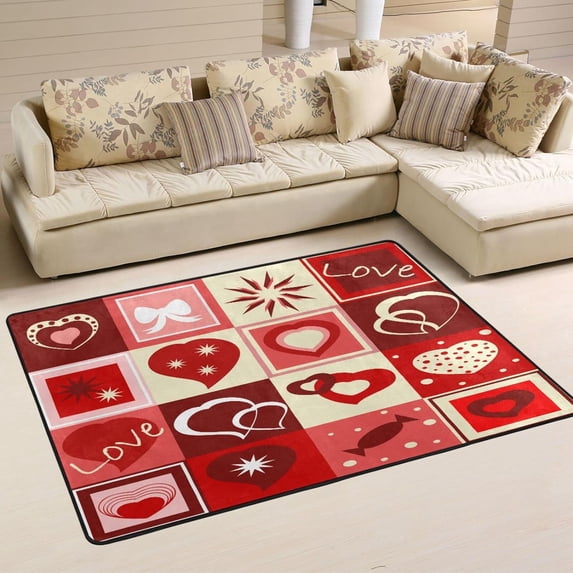 SKYSONIC Seamless Valentines Pattern Non-Slip Area Rug, Cartoon Heart Floor Carpet Comfort Floor Mats Decor for Indoor Front Porch,Living Room, Bedroom,Kitchen,72"x48"