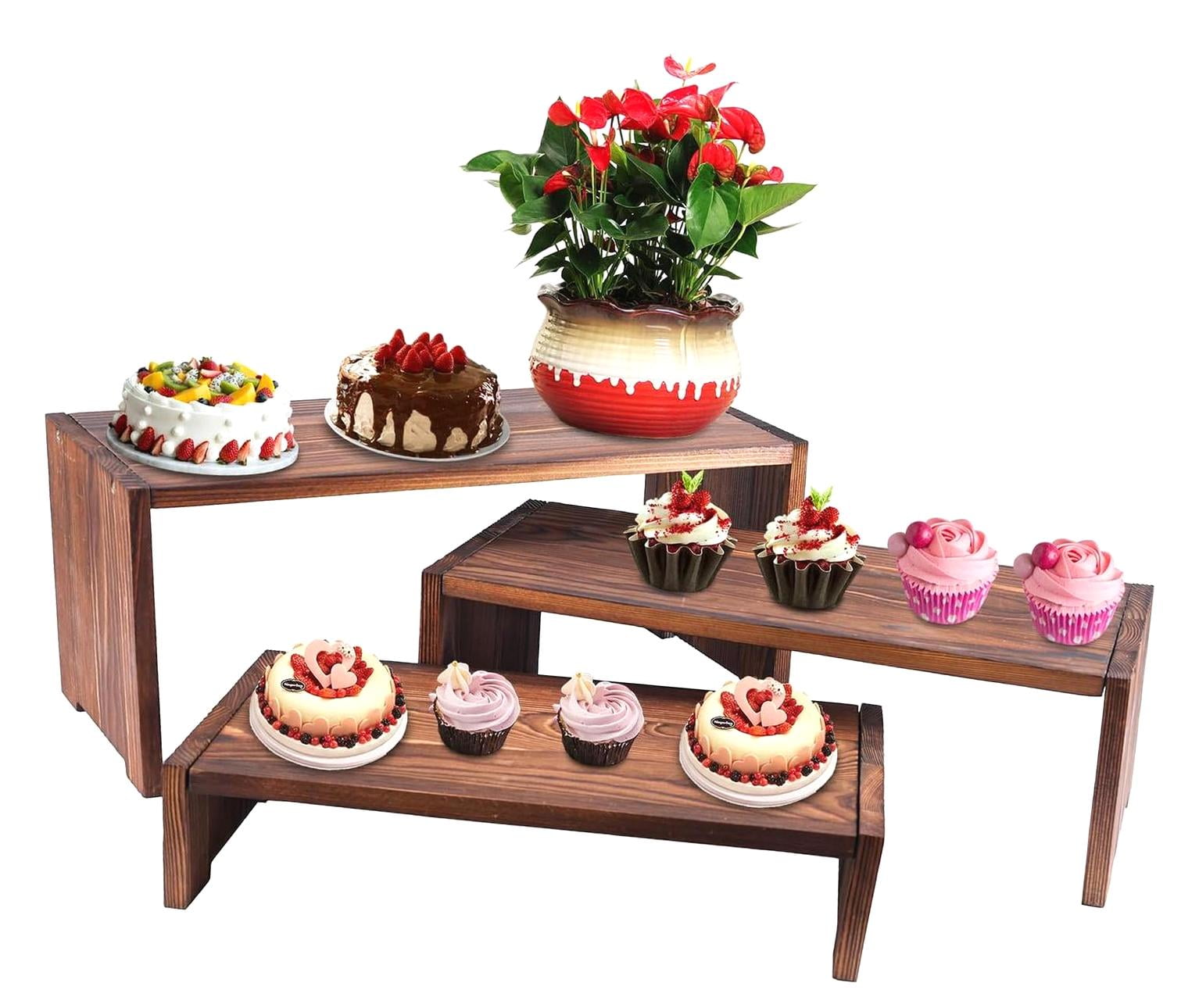 SKYSONIC Set of 3 Buffet Risers, Wood Display Risers Rustic 3 Tier ...
