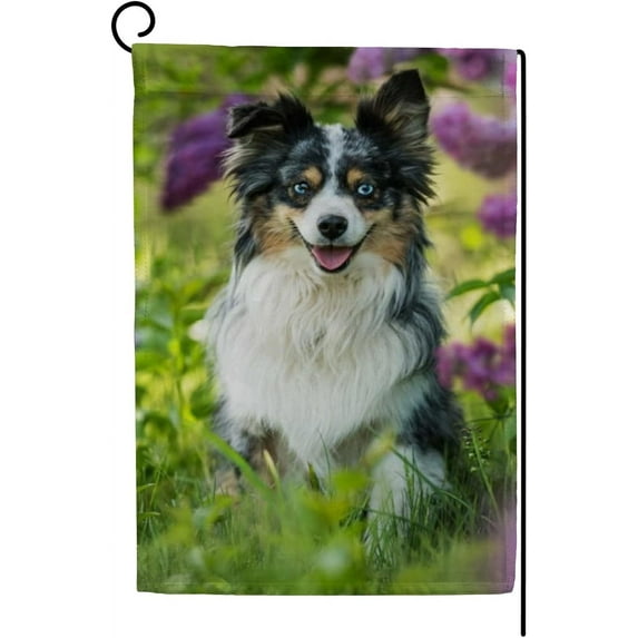 SKYSONIC Shepherd Dog Sitting under Lilac Bush Double-Sided Printed Garden House Sports Flag 12x18in Polyester Decorative Flags for Courtyard Garden Flowerpot