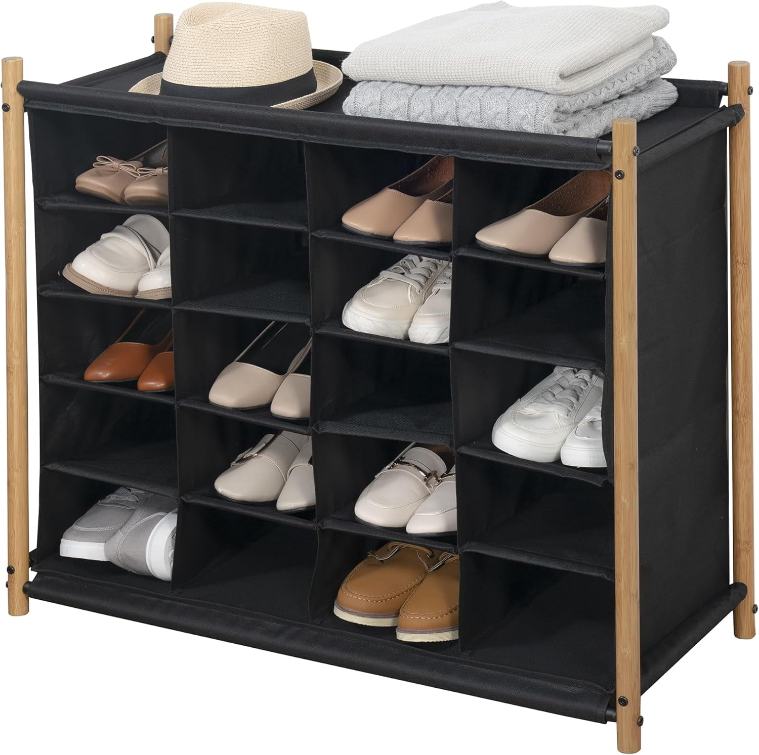 SKYSONIC Shoe Cubby with Bamboo Frame, 5-Tier 20 Pairs Free Standing ...