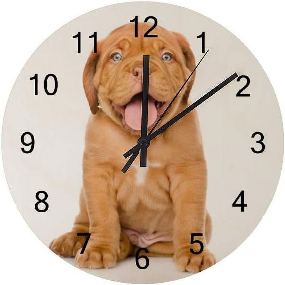 SKYSONIC Silent Wooden Round Wall Clock Bordeaux Puppy Dog Sitting Non
