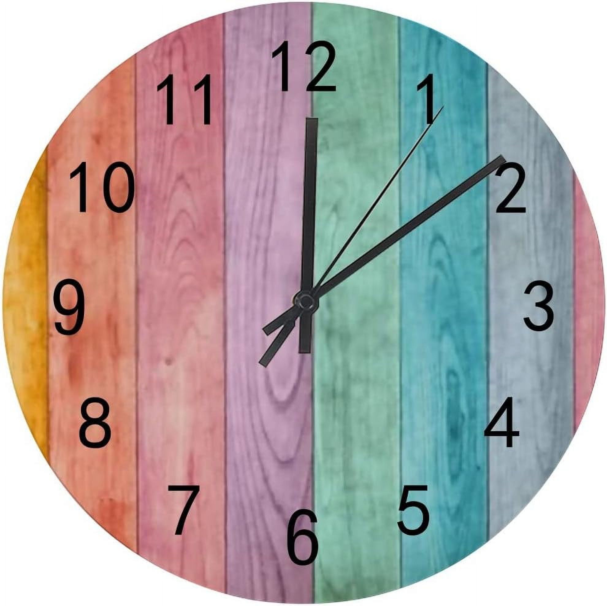 SKYSONIC Silent Wooden Round Wall Clock Colored Wood Background Non ...