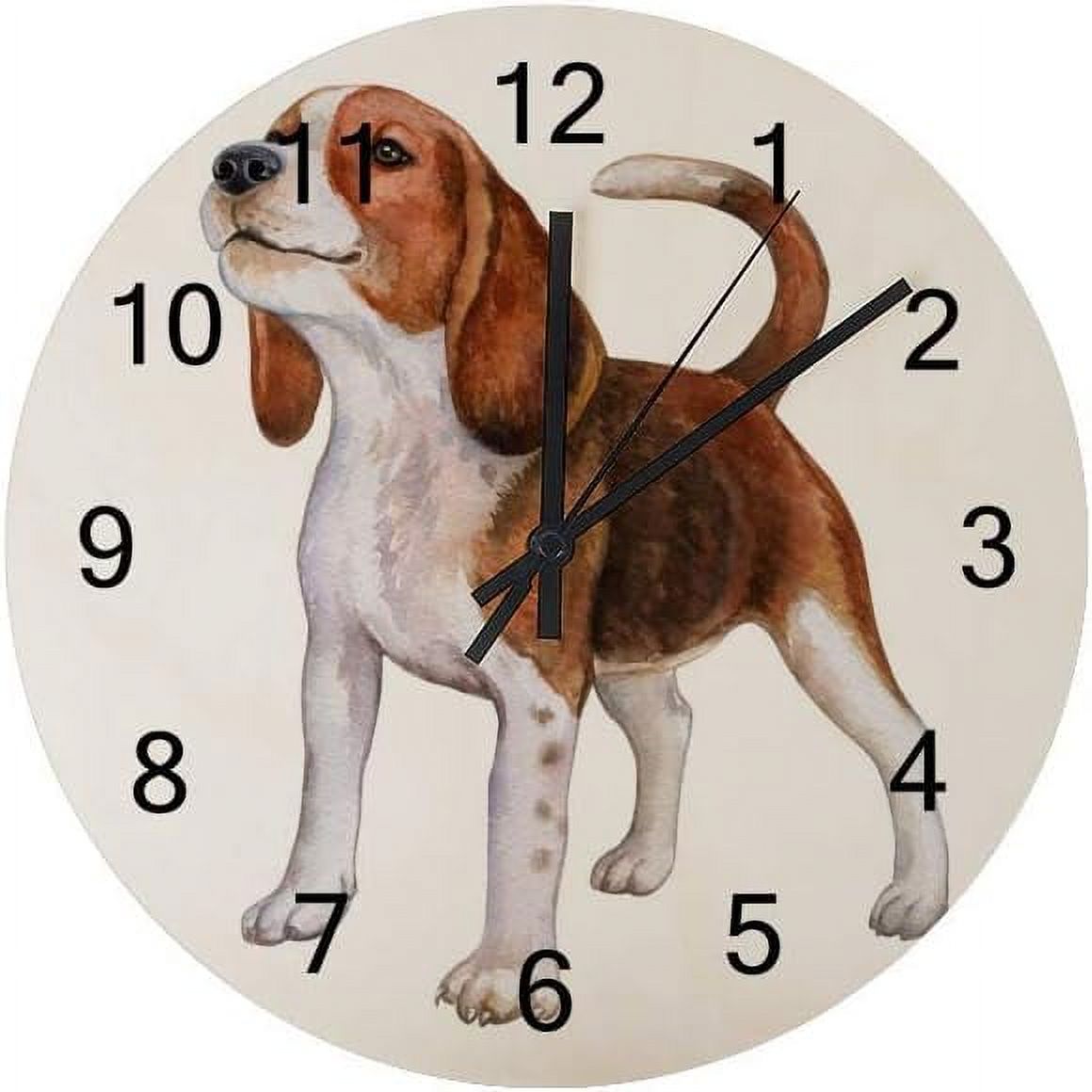 SKYSONIC Silent Wooden Round Wall Clock Dog Beagle On White Non Ticking ...
