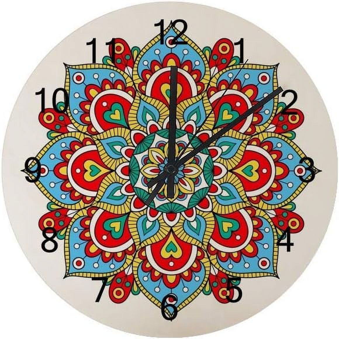SKYSONIC Silent Wooden Round Wall Clock Ethnic Mandala Ornament Non ...