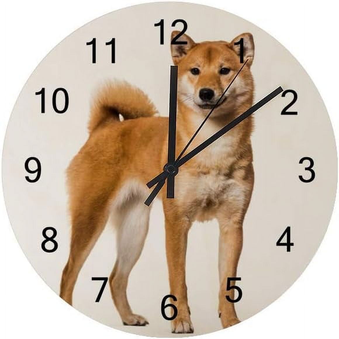 SKYSONIC Silent Wooden Round Wall Clock Shiba Inu Standing Against ...