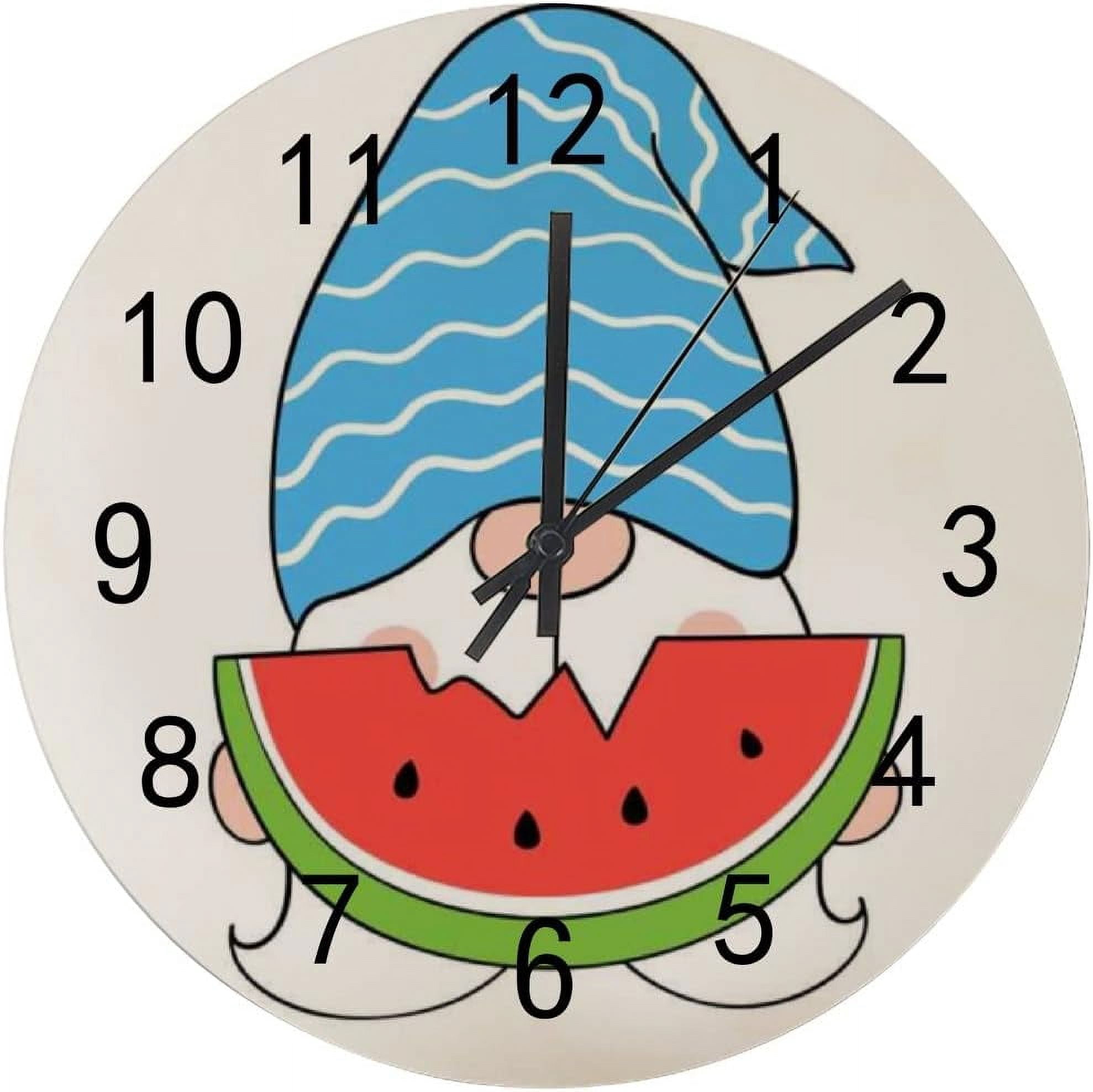 Funy Clock SKYSONIC Silent Wooden Round Wall Clock Summer Funny Gnome Eating ...