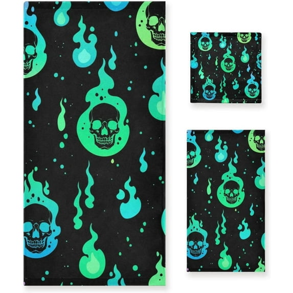 SKYSONIC Skulls in Flame Bath Towels Soft Absorbent Bath Towels Bath Towel Set of 3 for Home Hotel Bathroom Decor