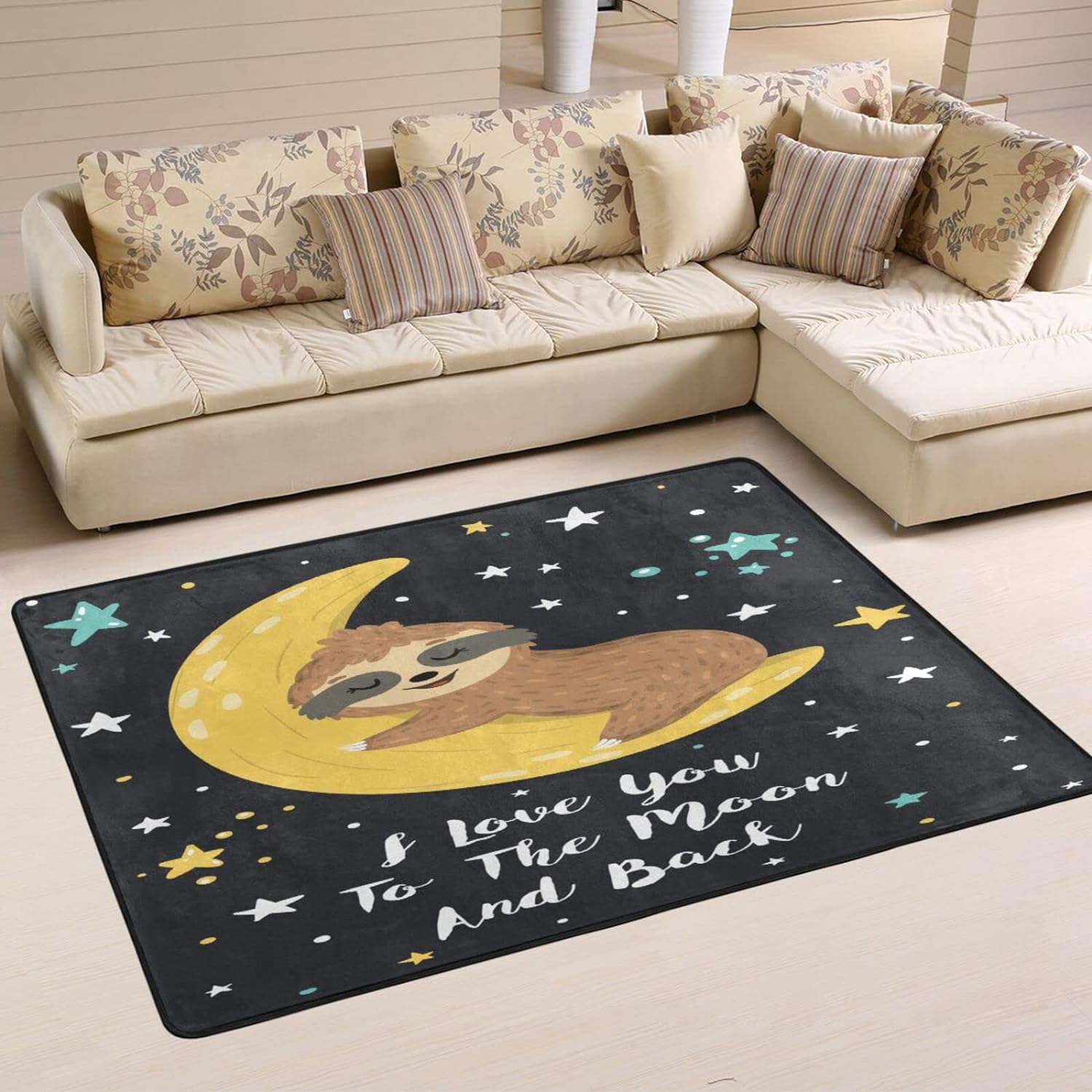 SKYSONIC Sleep Sloth Moon Non-Slip Area Rug, Valentine Love Message ...