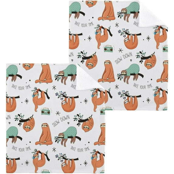 SKYSONIC Sloth Cotton Washcloths Set of 6, Highly Absorbent Soft Fingertip Towel for Bathroom, Gym, Hotel and Spa, 12 x 12 Inch