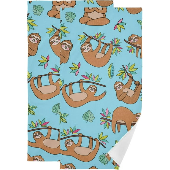 SKYSONIC Sloth Soft Hand Towels set of 2, Absorbent Bath Towel Decorative Fingertip Towels for Bathroom Gym Spa Hotel Beach Swimming Pool,14.4" x 28.3"