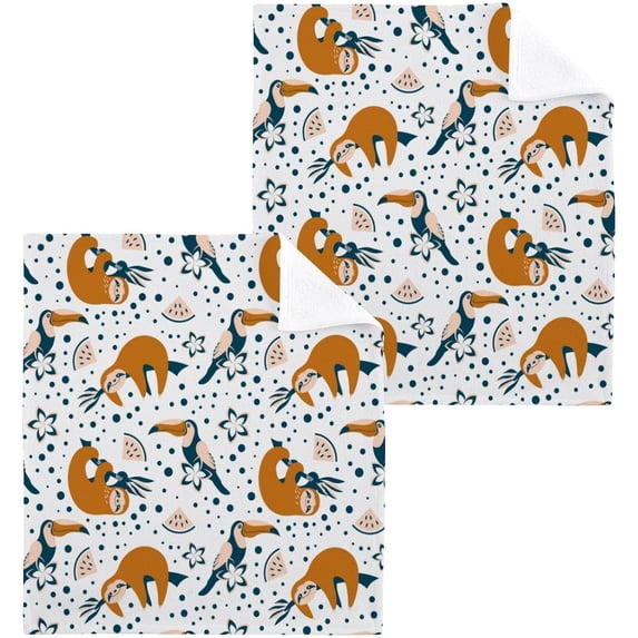 SKYSONIC Sloth Washcloths Set of 2, Highly Absorbent Soft Cotton Fingertip Towels for Bathroom, Kitchen, Gym, Spa, Home Decor 12 x 12 Inch