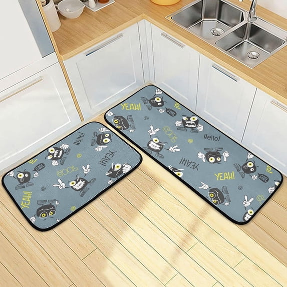 SKYSONIC Small Monsters Kitchen Mats Set of 2 Cute Floor Runner Rug Anti Fatigue Non Slip Comfort Mat 19.7x27.6 Inch + 19.7x47.2 Inch for Living Room Laundry Room Hallway