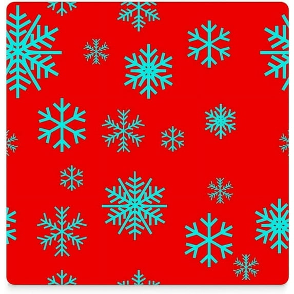 SKYSONIC Snowflakes On Red Printed Square Ceramic Coaster for Drinks with Cork Base for Coffee Cups Place Mats for Home Decor Set of 4 Pieces