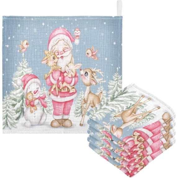SKYSONIC Snowman Santa Deer Baby Muslin Washcloths Face Towel, 3 PCS Cute Christmas Animal Burp Cloths Cotton Wipes Infant Wash Cloth for Newborn Boys Girls 12"x12"