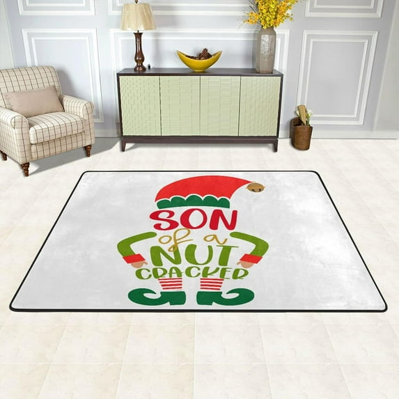 SKYSONIC Son of A Nutcracker Non-Slip Area Rug, Christmas Elf Phrase Floor Carpet Comfort Floor Mats Decor for Indoor Front Porch Living Room Bedroom Kitchen, 36"x24"