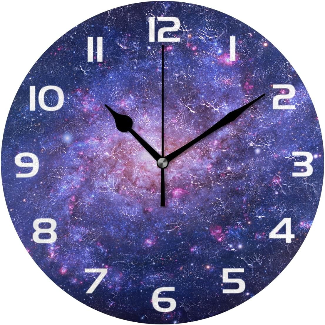 SKYSONIC Space Galaxy Wall Clock 10 Inch Silent Non Ticking Round Clock ...