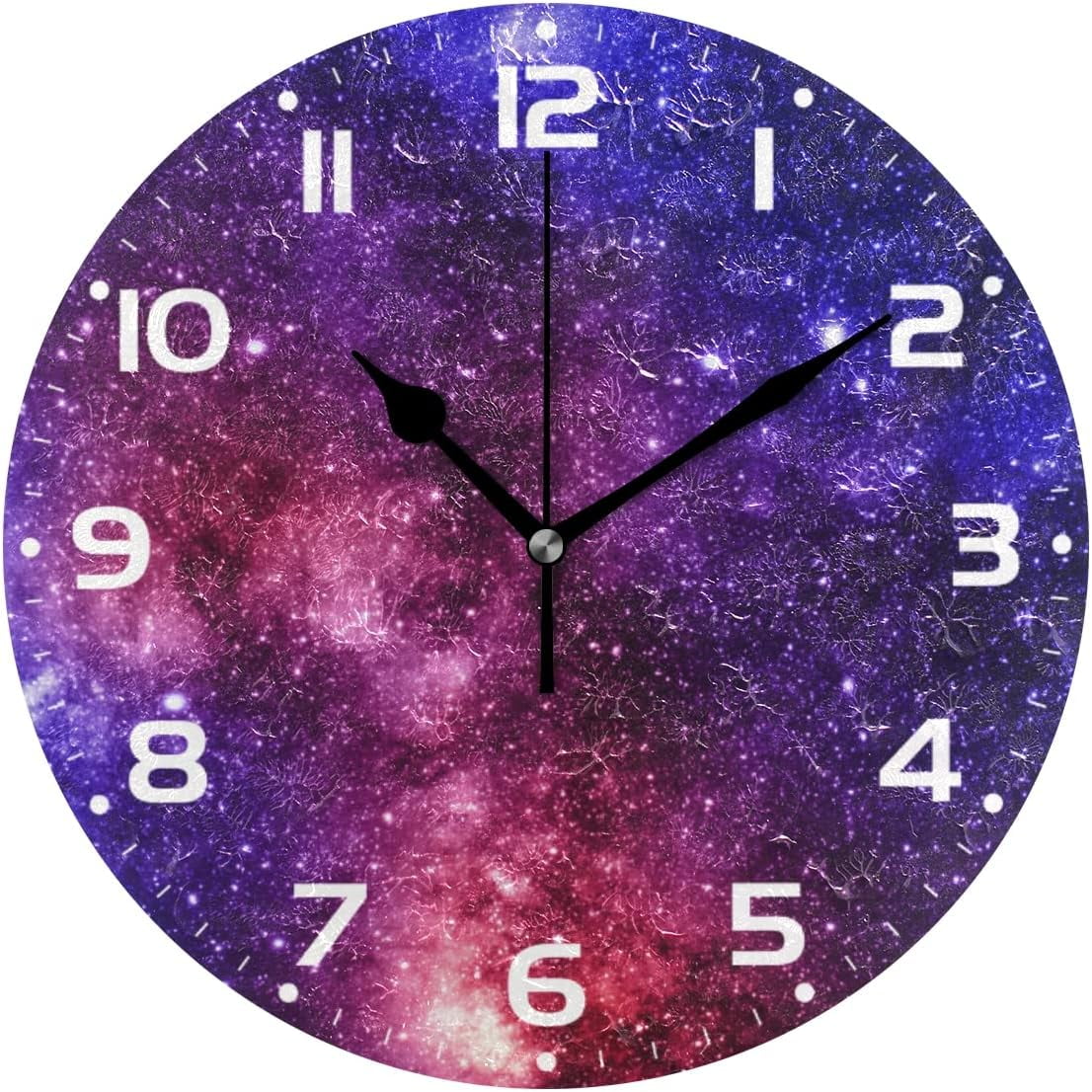 SKYSONIC Space Galaxy Wall Clock 10 Inch Silent Non Ticking Round Clock ...