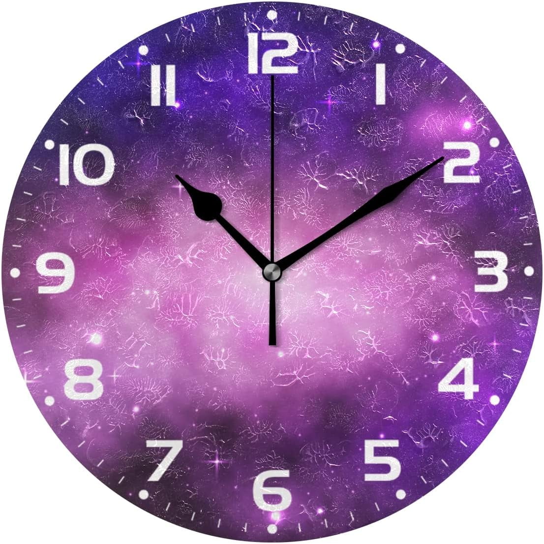 SKYSONIC Space Galaxy Wall Clock 10 Inch Silent Non Ticking Round Clock ...