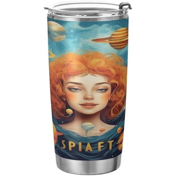 SKYSONIC Space Painting Tumbler Stainless Steel Double Wall Vacuum Reusable Insulated Mug with Straw and Built-in Coaste for Cold and Hot Beverages, 20oz