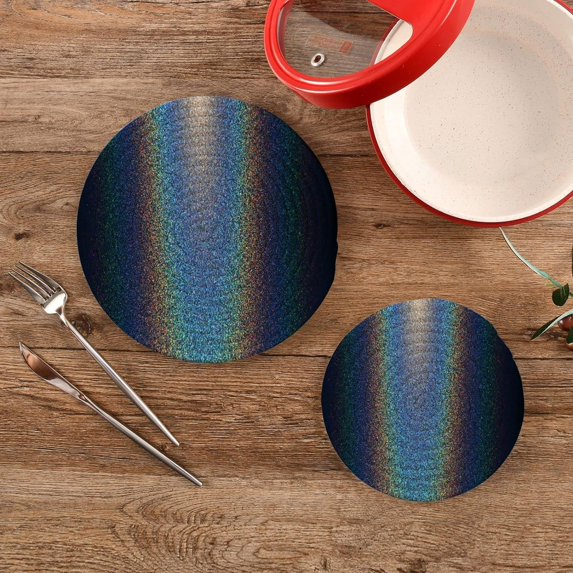 SKYSONIC Sparkling Artistic Blue Trivet Round Hot Pads, Set of 2 Pot Holder Heat Resistant Trivets Cotton Thread Weave Mats for Kitchen Counter Hot Dishes Pot Teapot Table Decor