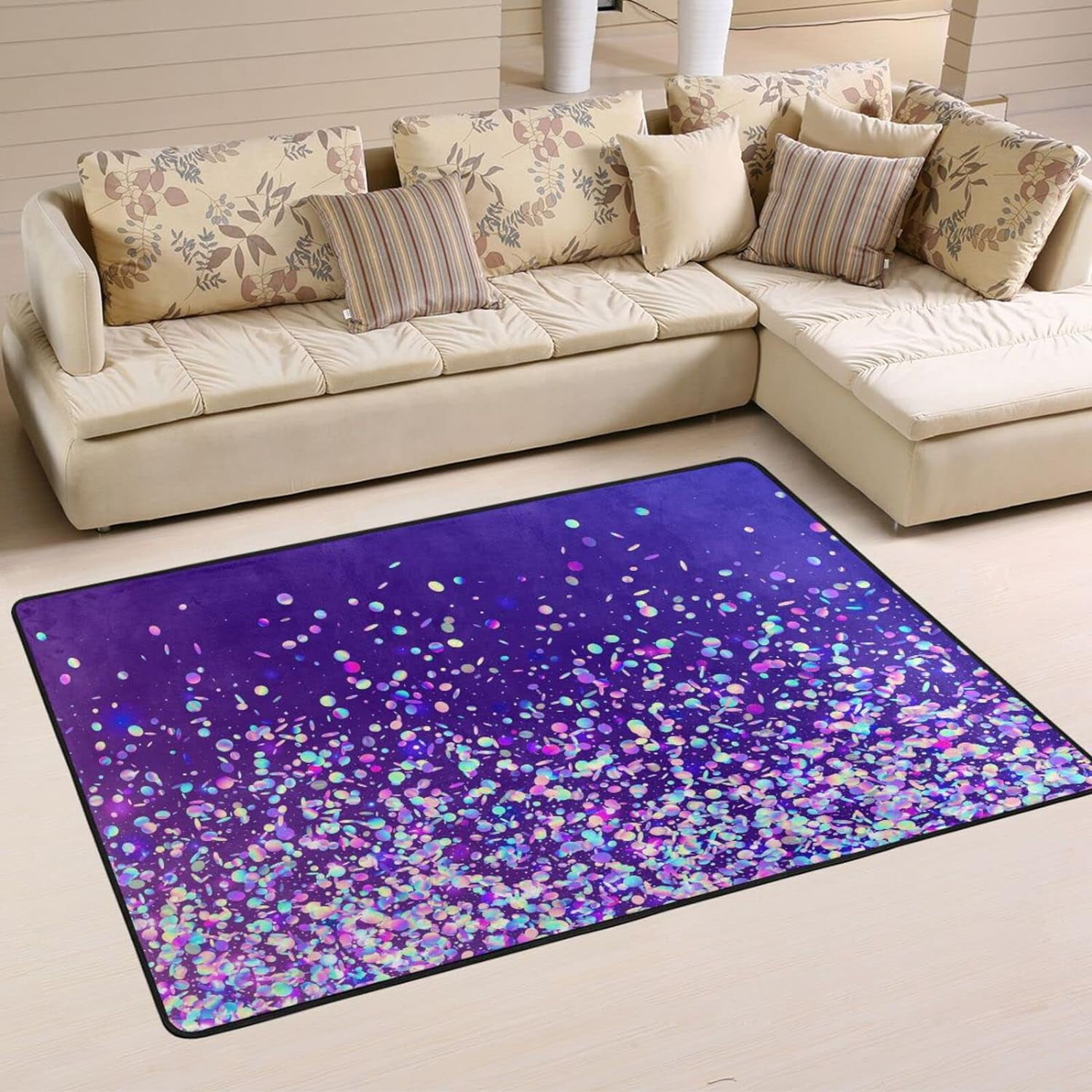 Purple Splatter Rug SKYSONIC Sparkling Purple Non-Slip Area Rug, Glittering Themed Floor ...